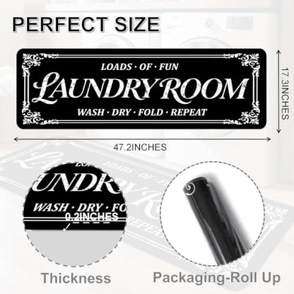 Farmhouse Non-Slip Laundry Room Rug Runner - Washable Black 1'5" x 3'11"