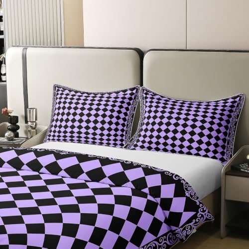 Purple Duvet Cover Set Twin Size Cotton Breathable Bedding with Pillow Shams - Boys Girls