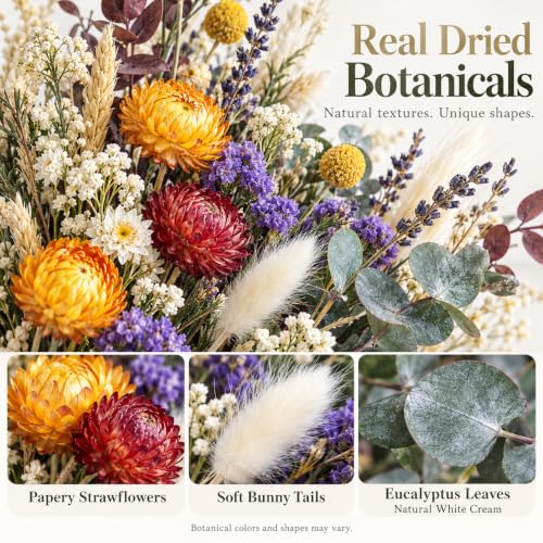 Natural Dried Flower Bouquet with 43 Stems for Home Decor & DIY Arrangements