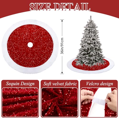 Dremisland Sequin Christmas Tree Skirt 36 Inch Red Faux Fur Border - Holiday Decor