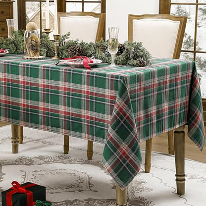 Romanstile Christmas Checkered Tablecloth Rectangle - Green Plaid, 60 x 144 Inches