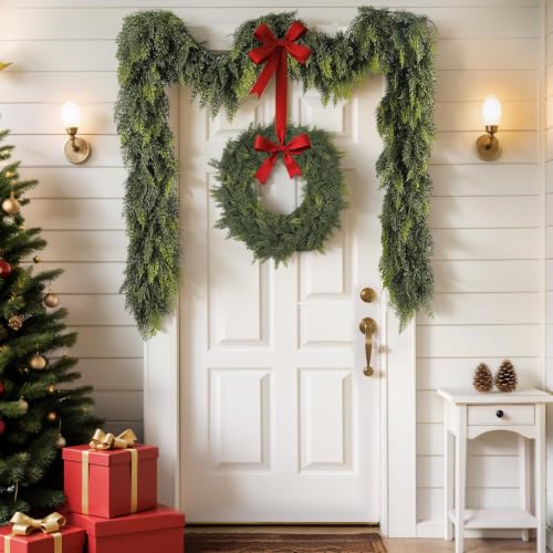 6FT 2-Piece Artificial Cedar Garland for Christmas Mantle Decor - Real Touch, Dense Foliage
