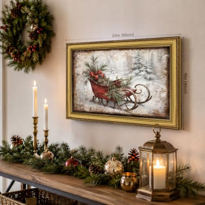Vintage Christmas Red Sleigh Wall Art - Framed 8x10 Inch - Retro Sled Variation