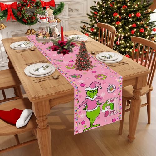 Pink Christmas Table Runner - Holiday Decor for Dining Table, 13x72 Inches