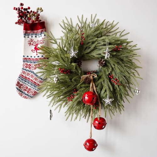 Large 24 Inch Artificial Christmas Wreath with Red Berries Pine Cones - Real Touch Front Door Decor