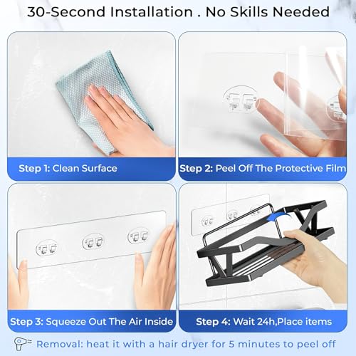 6-Pack Adhesive Shower Caddy Hooks - Waterproof Strong Bathroom & Kitchen Support