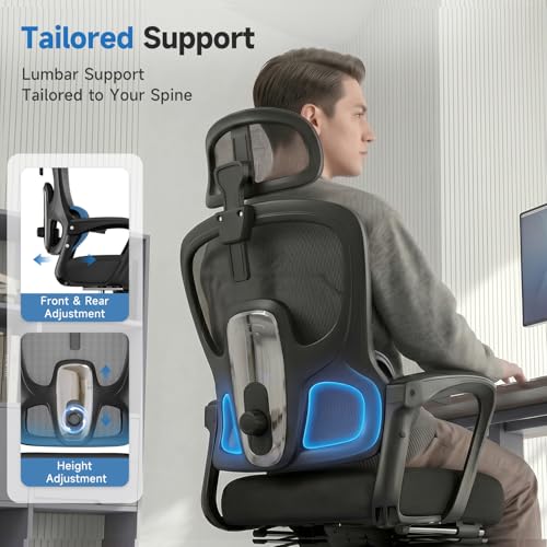 Ergonomic Office Chair with Footrest & Mesh Back, Reclines 90-145°, Black Silver