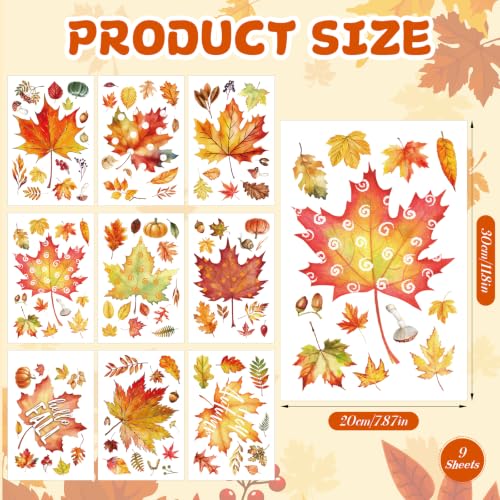 Fall Window Clings - 9 Sheets Maple Leaf Autumn Glass Decals - Fall Decorations