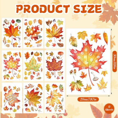 Fall Window Clings - 9 Sheets Maple Leaf Autumn Glass Decals - Fall Decorations