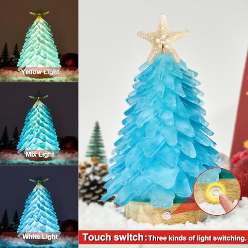 Aquamarine Sea Glass Christmas Tree with LED Lights - Handcrafted Holiday Decor