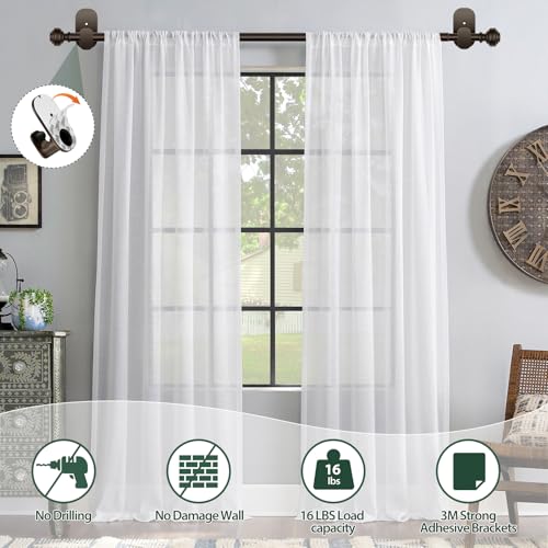 Antique Bronze Curtain Rod Set 16-30 Inches with No-Drill Adhesive Brackets and Rings