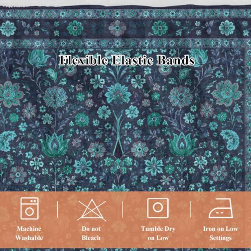 Teal Boho King Bed Skirt 18 Inch Drop Adjustable Elastic Wrap-Around Dust Ruffle