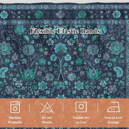 Teal Boho King Bed Skirt 18 Inch Drop Adjustable Elastic Wrap-Around Dust Ruffle