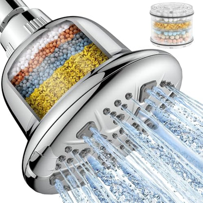 MakeFit Chrome Filtered Shower Head - High Pressure Rain Shower with 7 Settings and Hard Water Softener