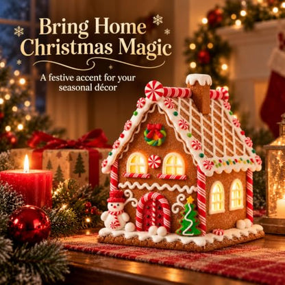 Lighted Gingerbread House Christmas Decor - Clay Dough, 6.3 Inch