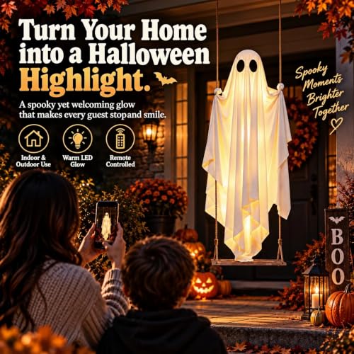 Outdoor Hanging Ghost Decor - 5FT Spooky Swinging Ghost for Halloween Yard