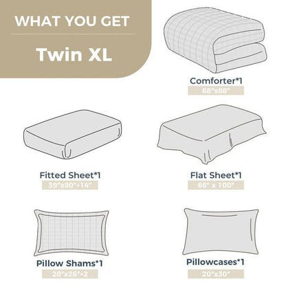 HYMOKEGE Mint Green Twin XL Comforter Set Seersucker 5 Pieces, All Season Luxury Bed in a Bag for Bedroom, Bedding Set with Comforter, Sheets, Pillowcase & Sham
