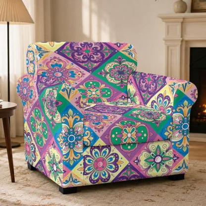 Boho Floral Mandala Sofa Chair Cover Set with Elastic Bottom - 2 Pcs