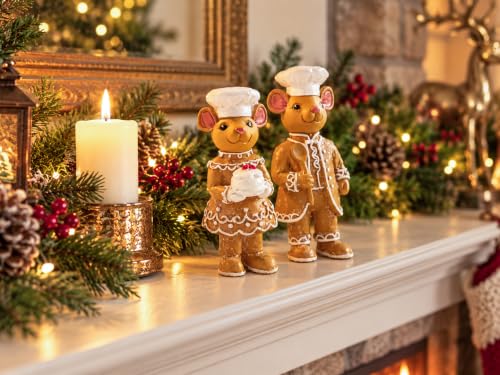 Gingerbread Christmas Decorations Set - Resin Holiday Figurines, Indoor Display