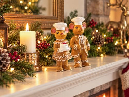 Gingerbread Christmas Decorations Set - Resin Holiday Figurines, Indoor Display