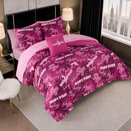 Baby Phat Tossed Logo 8-Piece Bed in a Bag Queen Pink - Reversible Bedding Set