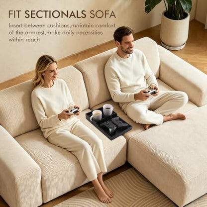 Black Sofa Table Insert for Sectionals - Couch Cup Holder & Storage Tray