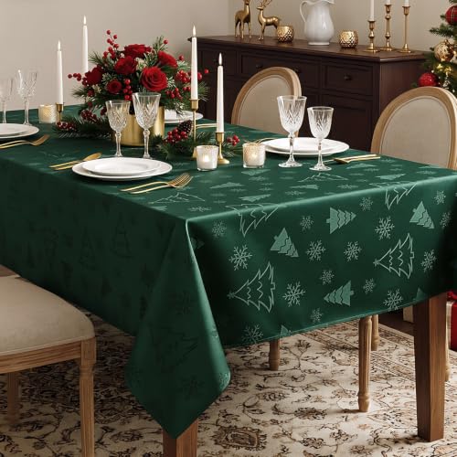 NOVILYS Green Christmas Jacquard Rectangle Tablecloth 60 x 84 Inches - Festive Holiday Decor