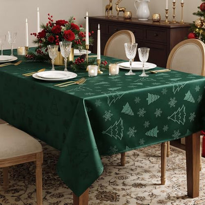 NOVILYS Green Christmas Jacquard Rectangle Tablecloth 60 x 84 Inches - Festive Holiday Decor