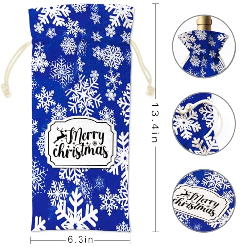 IRADA Burlap Wine Bags - 2 Bottle Party Decorations with Snowflake Labels - Christmas Gift Wrap