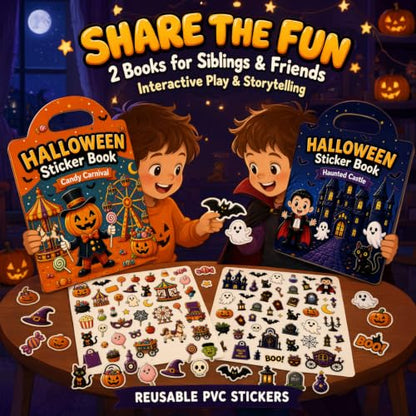 Halloween Sticker Books 2-Pack Reusable Kids Activity Set with 89 Stickers