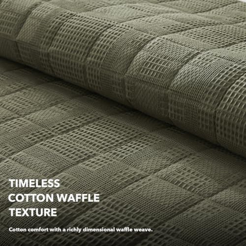 Cotton Waffle Quilt Set - Cal King 118x106 Olive Green, 3 Piece All-Season Bedding