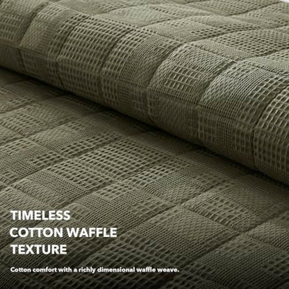Cotton Waffle Quilt Set - Cal King 118x106 Olive Green, 3 Piece All-Season Bedding