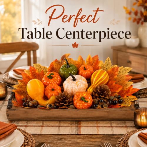 70-Piece Fall Decoration Set with Artificial Pumpkins Acorns Pinecones & Maple Leaves