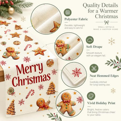 Christmas Gingerbread Table Runner 13x72 Inch Holiday Decor