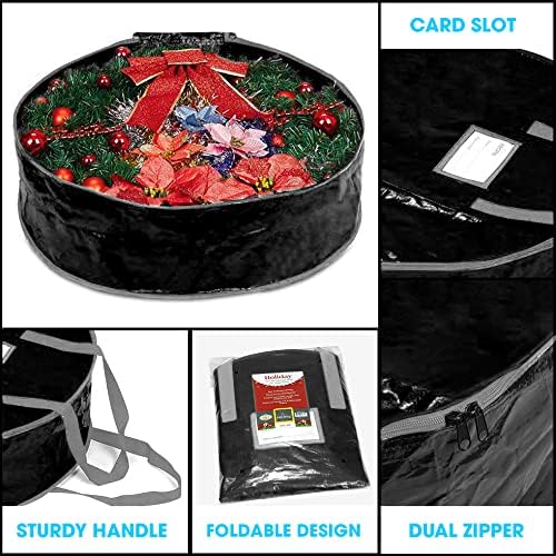 Propik Wreath Storage Bag - Tear-Resistant Holiday Container with Heavy-Duty Handles | 30” x 30” x 8” (Black)