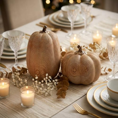 Faux Wood Grain Resin Pumpkins Set of 2 Fall Decor for Thanksgiving