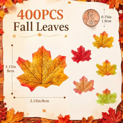 Fake Fall Leaves Foliage - Autumn Maple Leaf Decor 400 pcs, Green