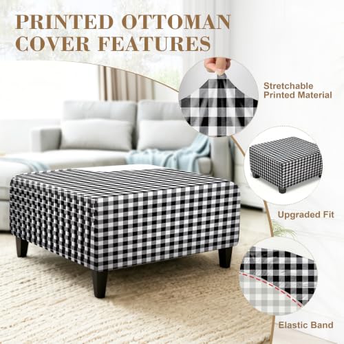 Buffalo Plaid Square Ottoman Cover - Washable Farmhouse Slipcover