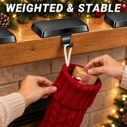 8 Pack Black Metal Christmas Stocking Holders with Non-Slip Pads - Mantle, TV Stand, Staircase, Dresser
