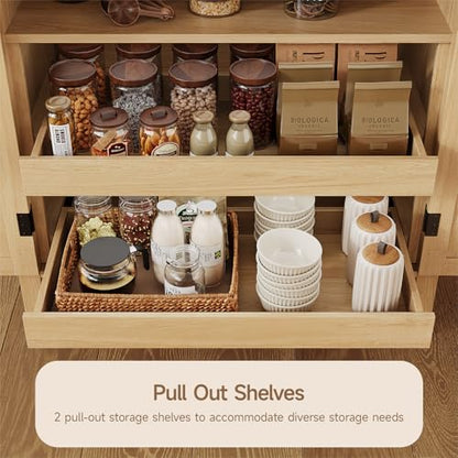 Tall Kitchen Pantry Cabinet with Arched Top and 2 Pull-Out Shelves - Oak