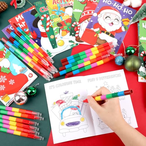 Christmas Mini Activity Books with Crayons Set - 24 Pack for Kids