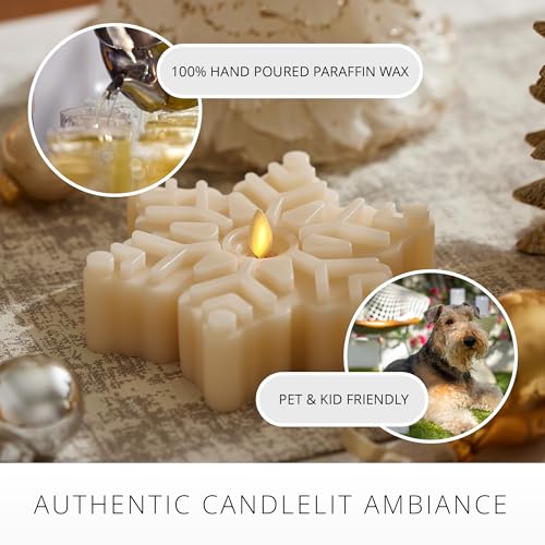 Flameless Flickering Snowflake Tealight Candle - White Swan Snowflake, 6.5"