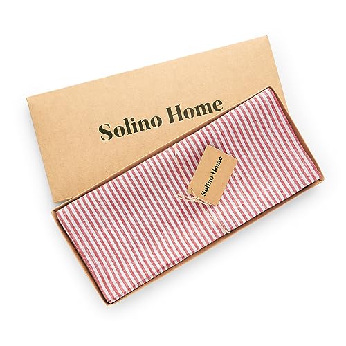 Pure Linen Table Runner 14x72 in Red & White Striped - Handcrafted Farmhouse Decor