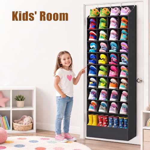 Black Over-the-Door Shoe Organizer 36 Pockets & 1 Large Boot Compartment