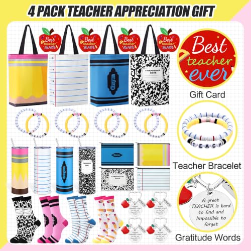 Sieral Christmas Teacher Gifts Set - 4 Skinny Tumblers & Holiday Accessories