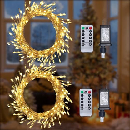 Warm White 2-Pack 20ft 200LED Christmas Fairy String Lights with 8 Modes