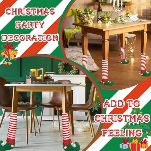 Christmas Chair Leg Covers Set of 4 Non-Slip Elf Design Furniture Socks