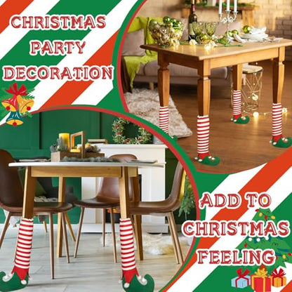 Christmas Chair Leg Covers Set of 4 Non-Slip Elf Design Furniture Socks