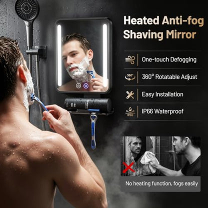 Fogless Shower Mirror for Shaving with Light - Black