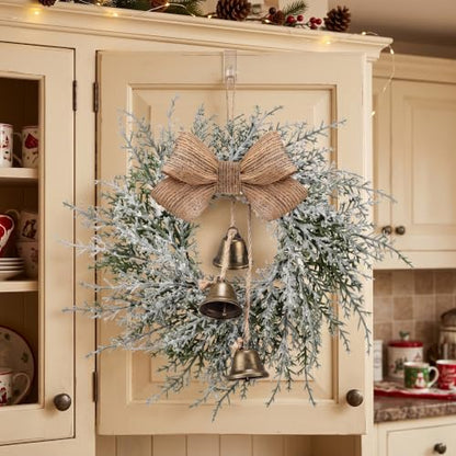 Mini Christmas Wreaths with Bells and Ribbons, 6 Pack - 10 Inch Holiday Decor